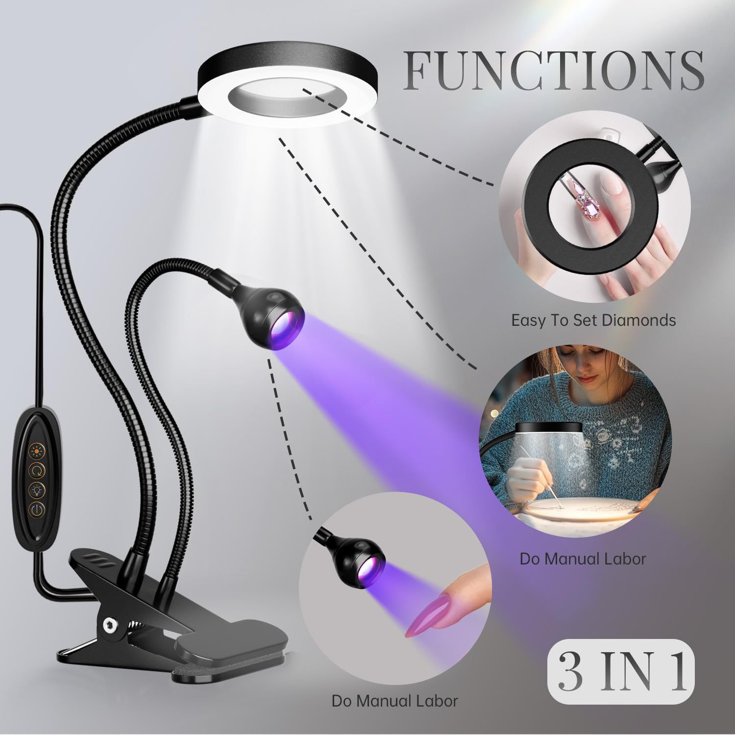 UV Nail Lamp with 6x Magnifier - Flash Cure Dual-Light Nail Dryer for Salon-Quality Manicures at Home