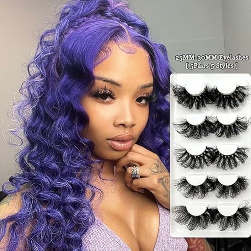 Lashes Eyelashes Long False Faux Mink Look Like Lash Extensions D Curl Wholesale Dramatic 3D 25mm-30mm Wispy Fluffy Strips Fake Eyelash Bulk Amazing For Women (5 Pairs 30mm set1)