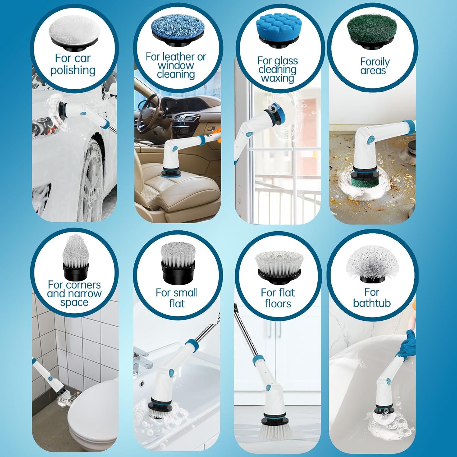 9-Pack Replaceable Brush Heads for Electric Spin Scrubber - Compatible with ANS-8051A & ANS-8050 for Bathroom & Kitchen Cleaning
