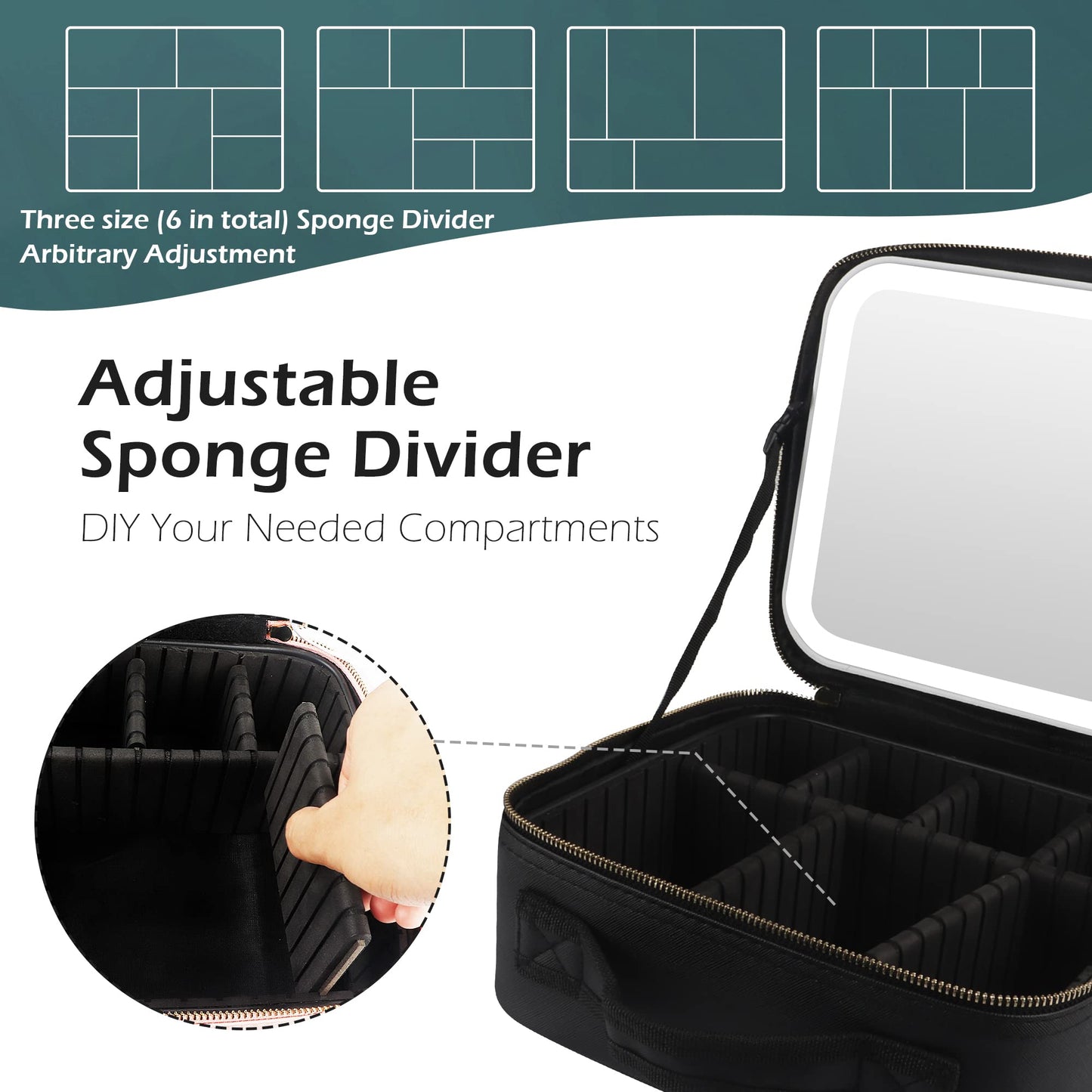 MOMIRA Travel Makeup Bag Cosmetic Bag Makeup Organizer Bag with Lighted Mirror, Adjustable Brightness in 3 Color Scenarios, Waterproof Makeup Train Case, Gift for Women - Black