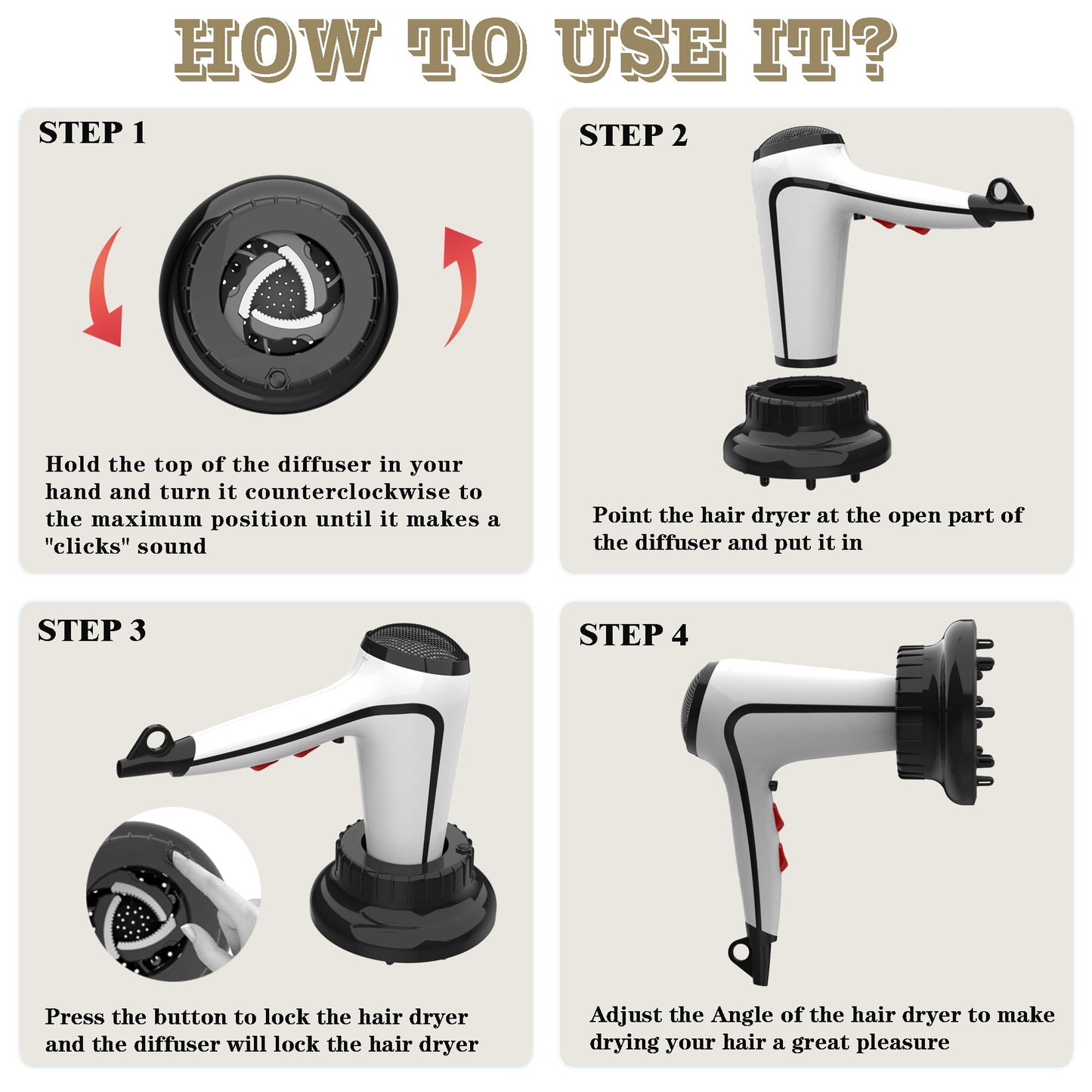 WPESI Diffuser Attachment for Hair Dryer,Hair Dryer Diffuser, Hair Diffuser Adaptable for Blow Dryers with D-1.4-Inch to 2.4-Inch for Curly or Wavy Hair,(Black)