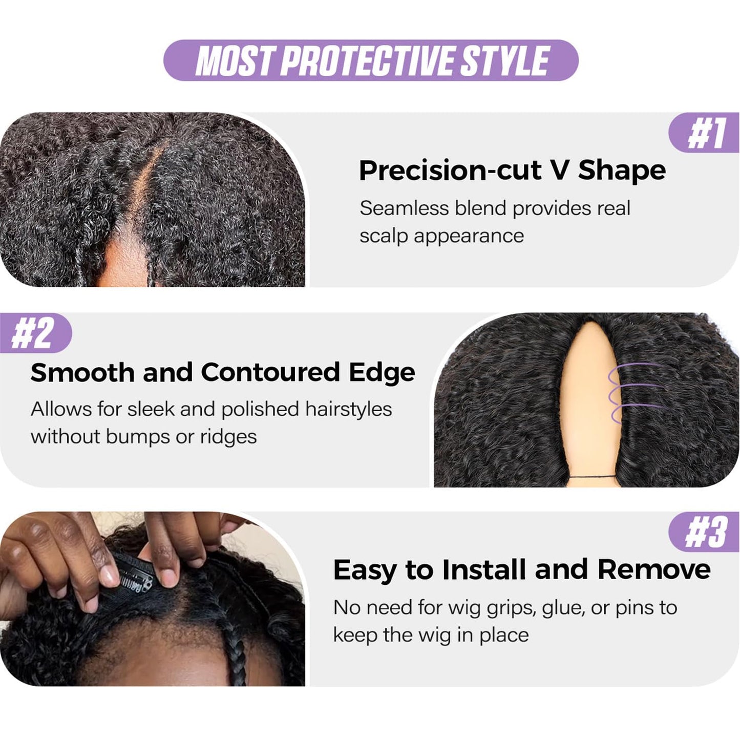 OQ Hair V Part Wig Human Hair Afro Curly Upgrade U Part With Adjustable Drawstring 180% Density V Shape Clip In Half Wig For Women Natural Color 16 Inch