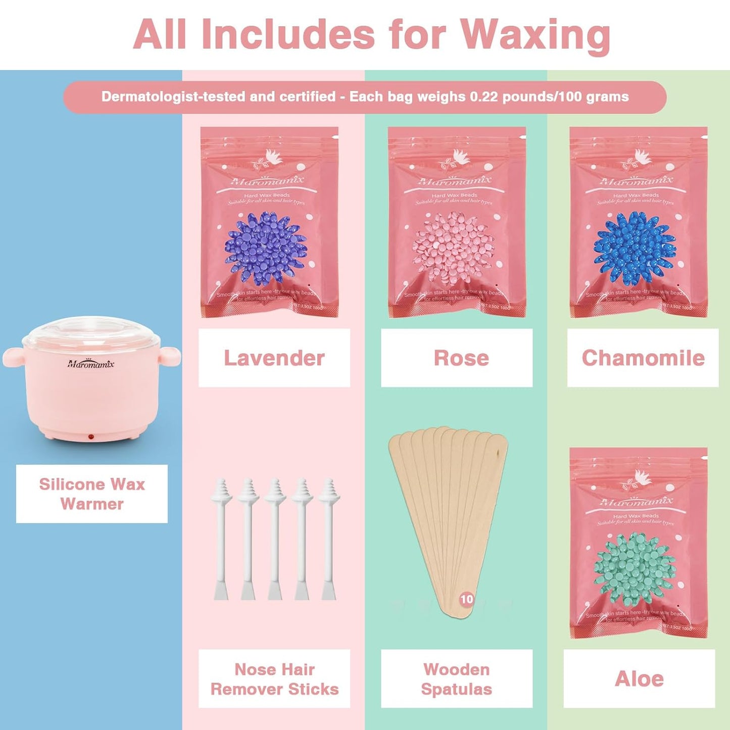 Portable Silicone Wax Warmer Kit with 4 Hard Wax Beads for Home Hair Removal