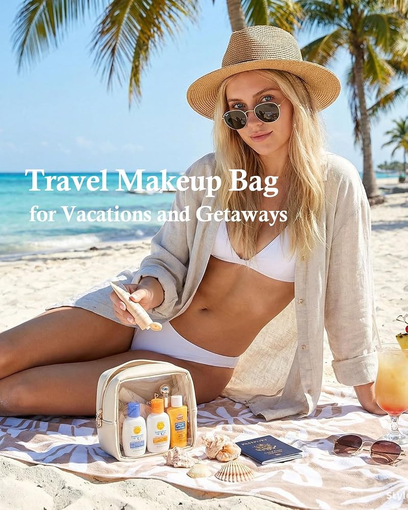 Beige Mini Makeup Bag with Clear Small Cosmetic Bag – Pocmimut Travel Organizer, Small & Mini Variation