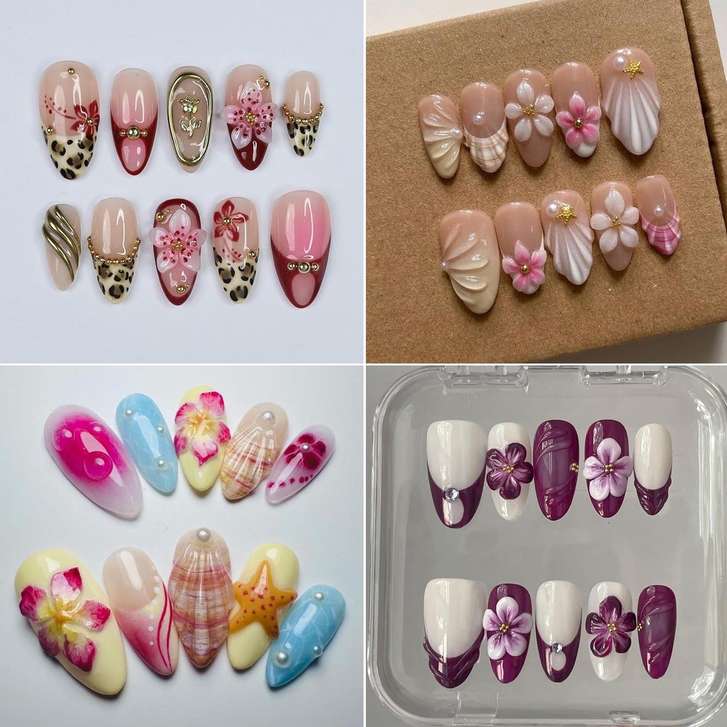 Flower Nail Stickers for Nail Art 5D Embossed Spring Summer Lily Hawaiian Flower Adhesive Nail Stickers Floral Nail Decals Summer Flowers Nails Design Manicure Supplies para Uñas Decor 4Pcs