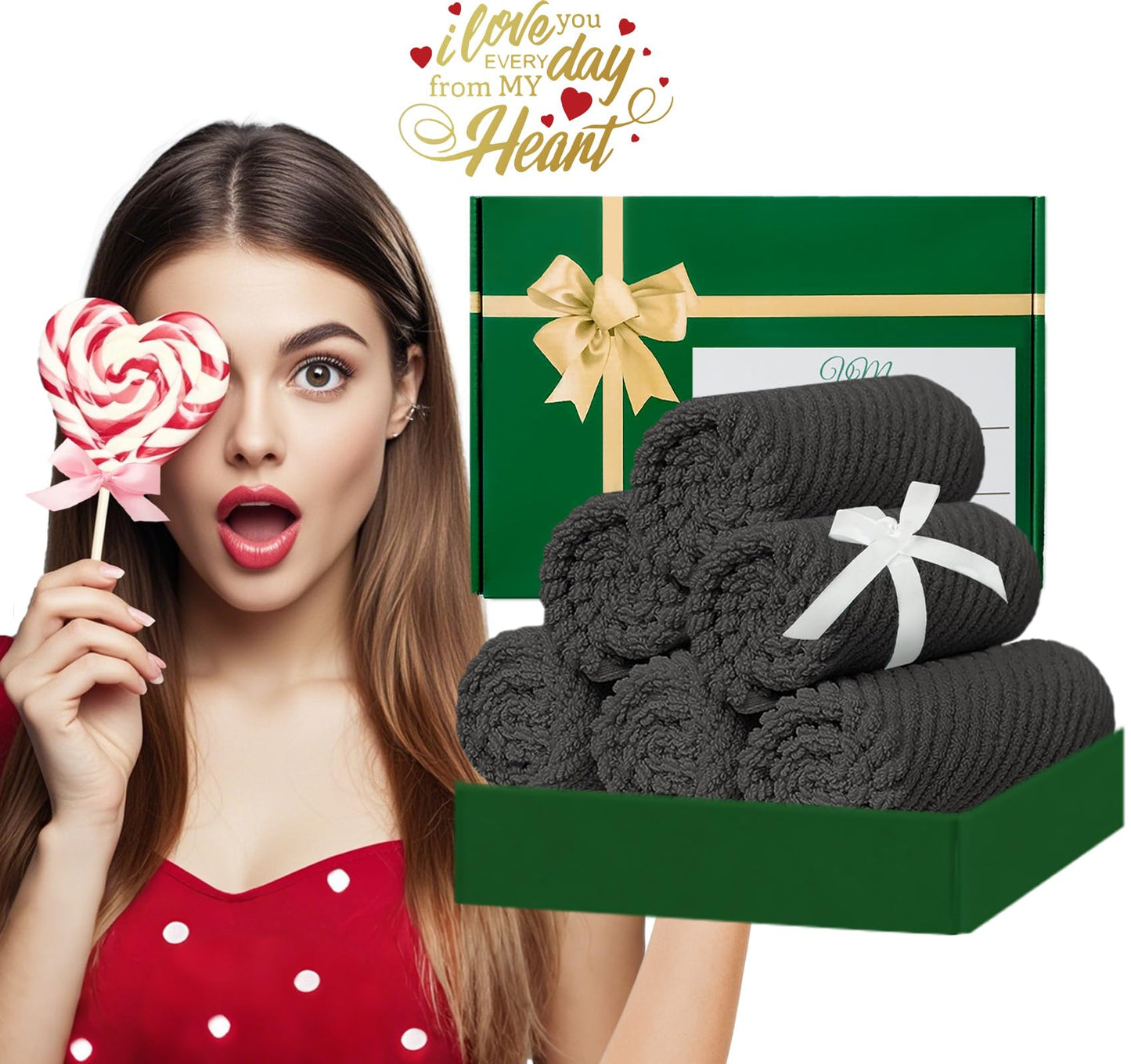 VOOVA & MOVAS Grey Washcloths (6PC, 13"x13") - 100% Cotton | Thick | Quick Dry | Light Weight, 6 Pack Hand Towels, Wash Cloths for Showering, Bathroom Gift Set, Dark Gray