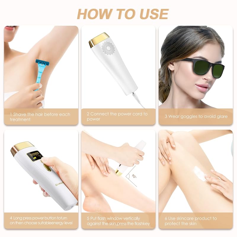 Gransumr White-Purple IPL Hair Removal Device for Home Use – 5 Energy Levels, 999,999 Flashes