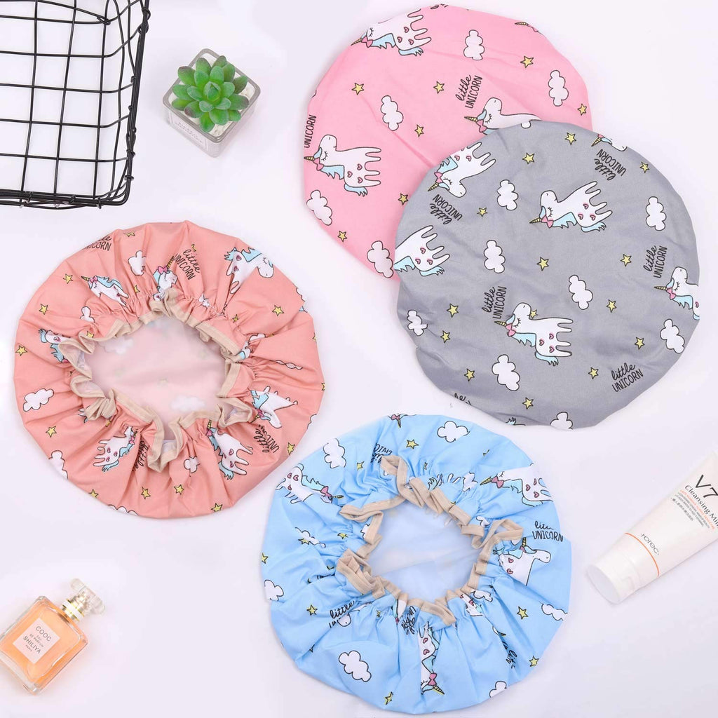 Unicorn Shower Caps for Long/Thick Hair, Cute Hair Cover for Women and Girl, Waterproof Bath Hat, Double Layer Bonnet