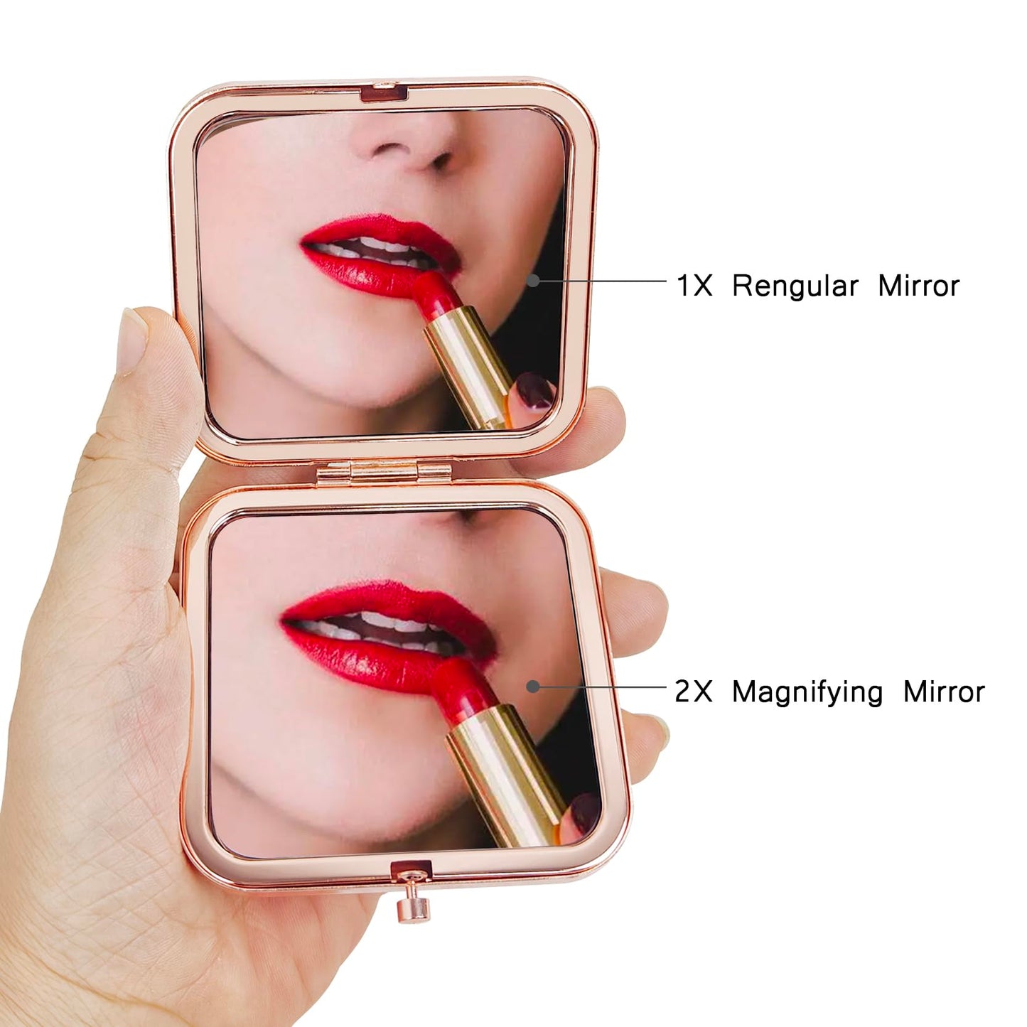 Compact Mirror, Pocket Travel Makeup Mirror, Double-Sided 2X / 1X Magnification, Small Folding Portable Handheld, 2.8 in Rose Gold
