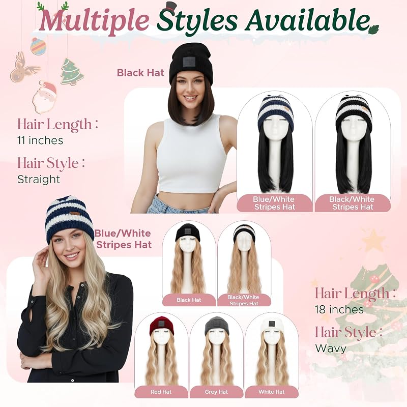 Beanie Wig with Hair 18in Synthetic Extensions in Blue/White Stripes - Ash Blonde Mix (#18P613) Variation 3