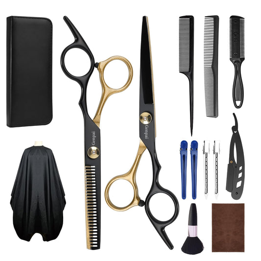 14-Piece Professional Hair Cutting Scissors Kit – Stainless Steel Hair Shears, Barber Scissors, Thinning Shears & Razor – Hair Cutting Kit for Men/Women/Kids – Barber Supplies & Accessories
