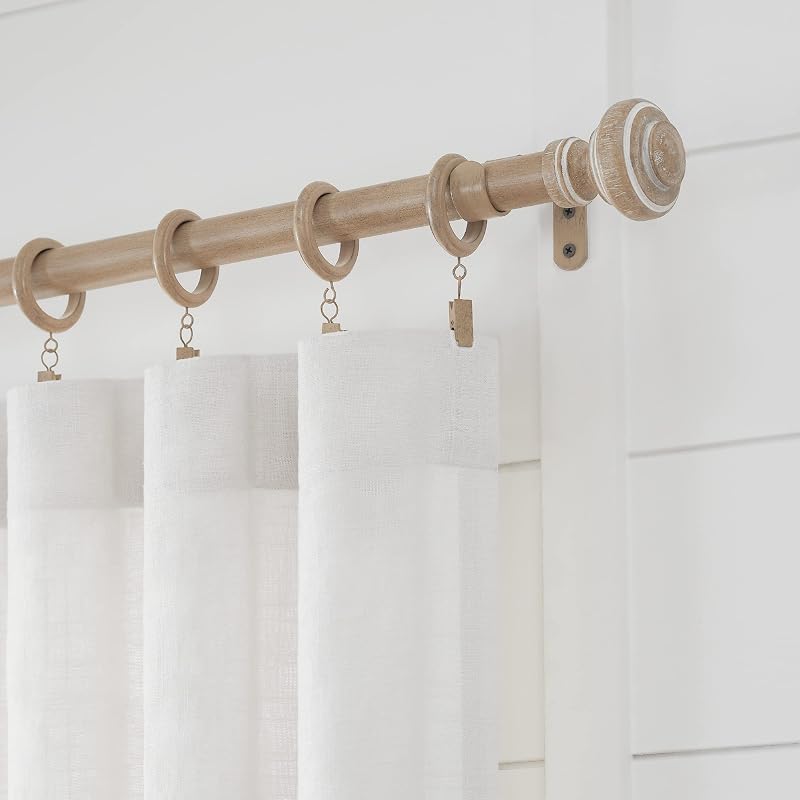 MODE Farmhouse Curtain Rod 76"-144" with Doorknob Finials — Weathered Oak, 1 Pack