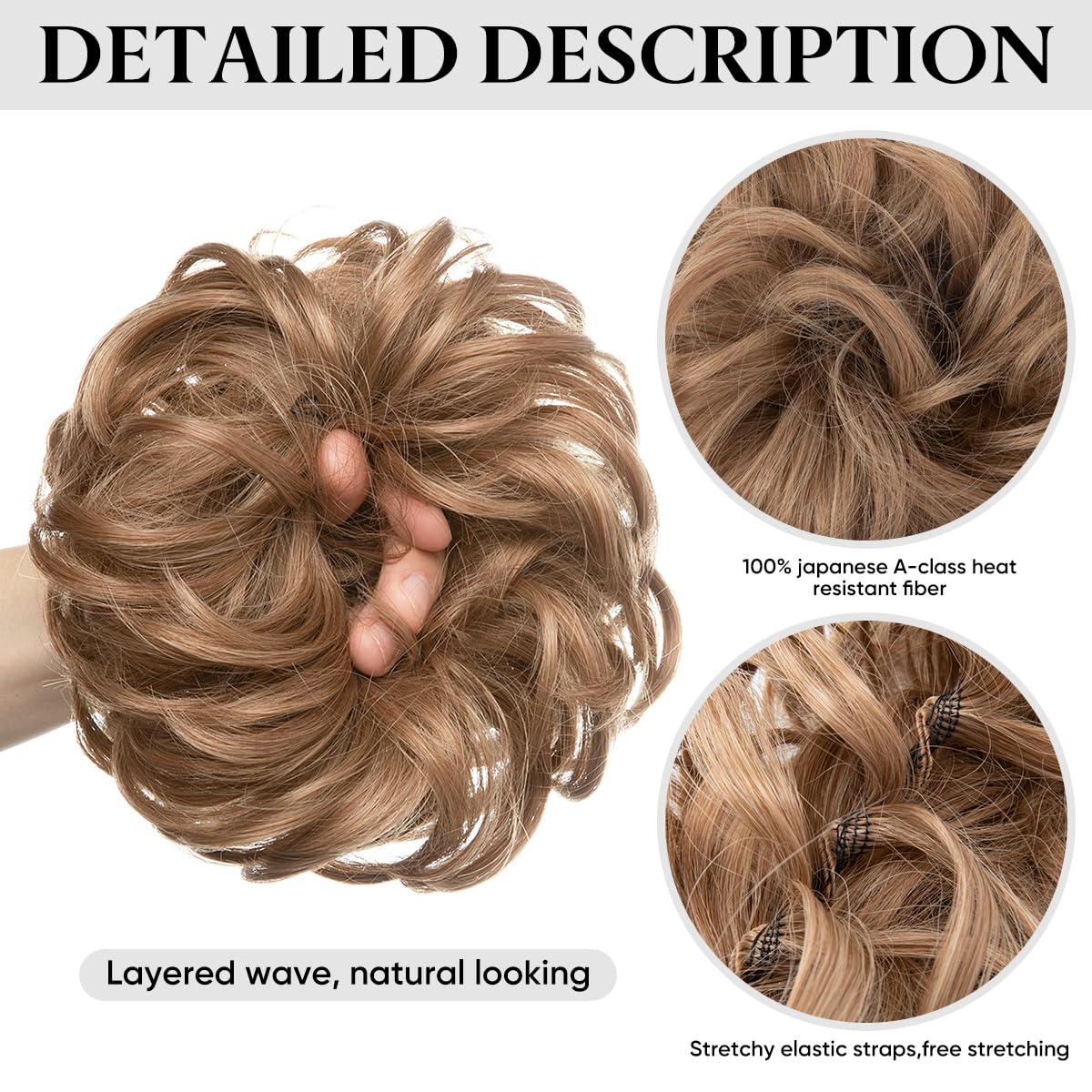 SARLA 2PCS Messy Hair Bun Hair Pieces Wavy Curly Synthetic Updo Fake Scrunchies Ponytail Extension for Women Dirty Blonde