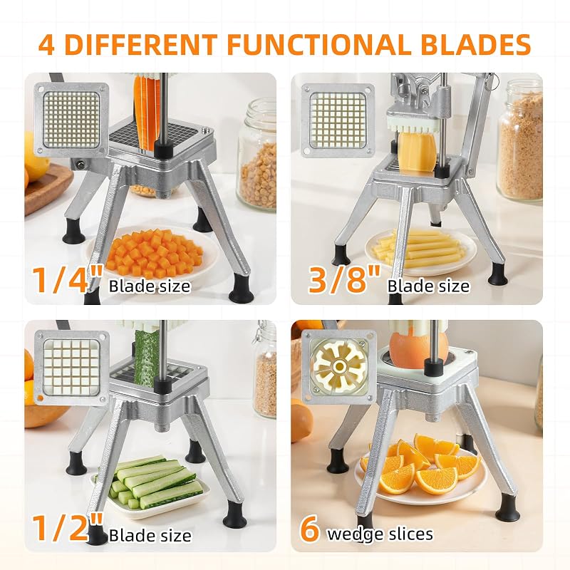 Lever-Action Commercial Vegetable Chopper with 4-Blade System – 1/4" Fine Cut, Stainless Steel Fry Cutter