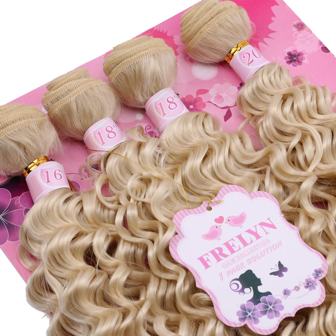 FRELYN Deep Wave Curly Synthetic Hair Weave Bundles - Black, 16-20 Inches, 4 Pack