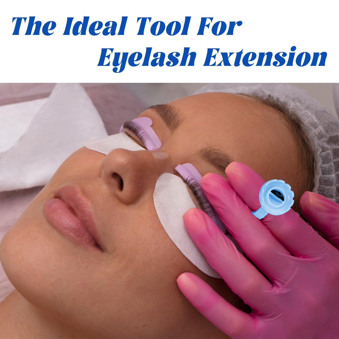 300PCS Blue Glue Rings for Eyelash Extension,Lovely Round Rings for Lashes,Disposable Lash Glue Holder for Lash Extension Makeup Plastic Nail Supplies (Blue-r, Round - shaped)