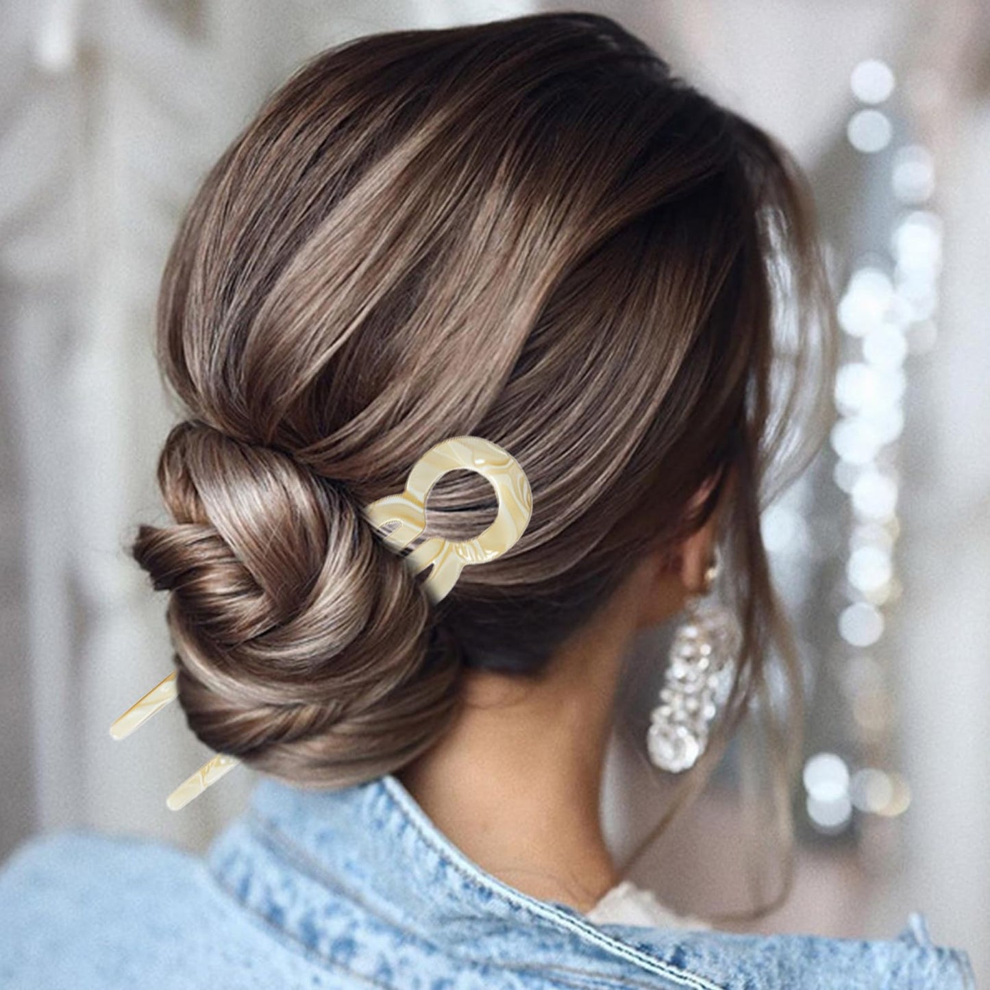 4PCS U-Shaped French Hair Pins for Women - Acetate Hair Clips for Thick, Thin, Fine Hair - Decorative Bun Styling Barrettes in Black & Blonde(A)