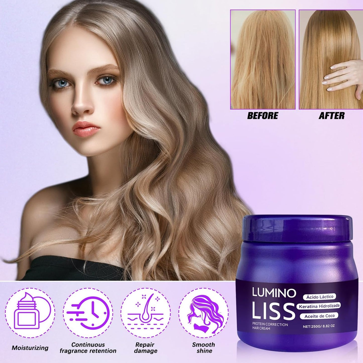 Lumino Liss Alisado, Alisado para Cabello Sin Formol LuminoLiss, Sin Formol Lumino Liss, Hair Straightening Cream, Restores Hair Natural Silkiness, Frizz-Free, Silky Straight Hair