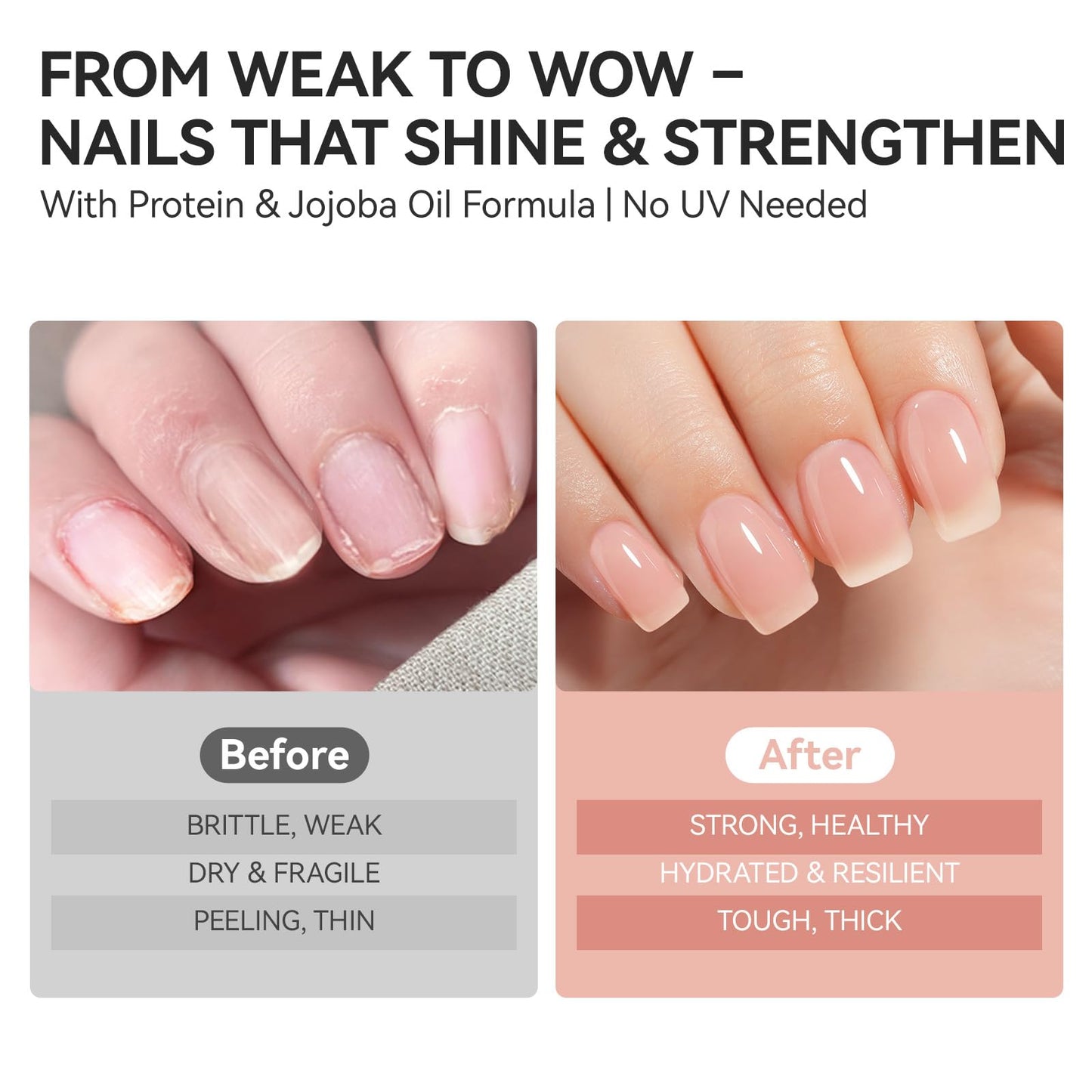 gelike ec Protein Nail Strengthener and Growth Polish: Nude Blush 15ml 6 in 1 Natural Nail Hardener Extra Strong and Growth - Nail Polish Hardener for Weak and Damaged Nails