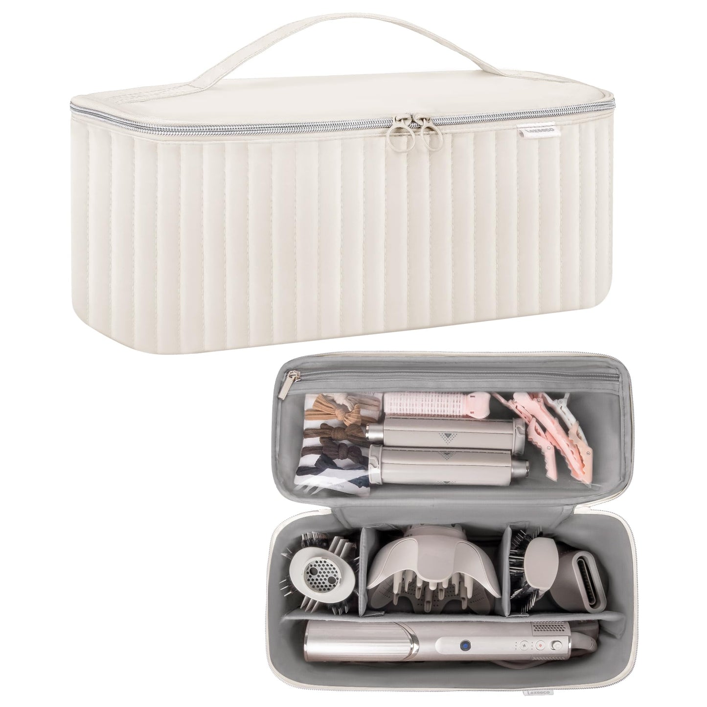 Lexeeco Travel Carrying Case for Hair Dryer Shark Flexstyle Dyson Airwrap Brush Hair Accessories Tools Storage Bag for Revlon Hairdryer Styler Organizer (Beige)