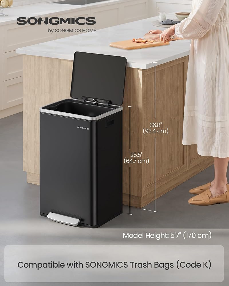 Ink Black SONGMICS 13 Gallon Stainless Steel Soft-Close Trash Can