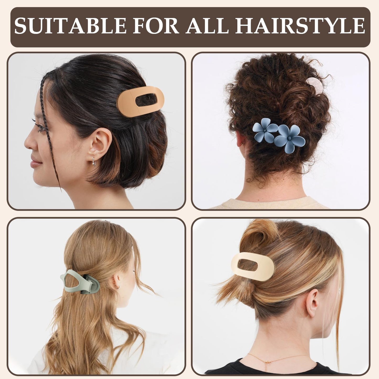 FASOTY 15 Pcs Flat Claw Clips for Women Girls, 3 Styles Non-slip Matte Flat Hair Clips for Thick & Thin Hair Prom Party Hair Accessories