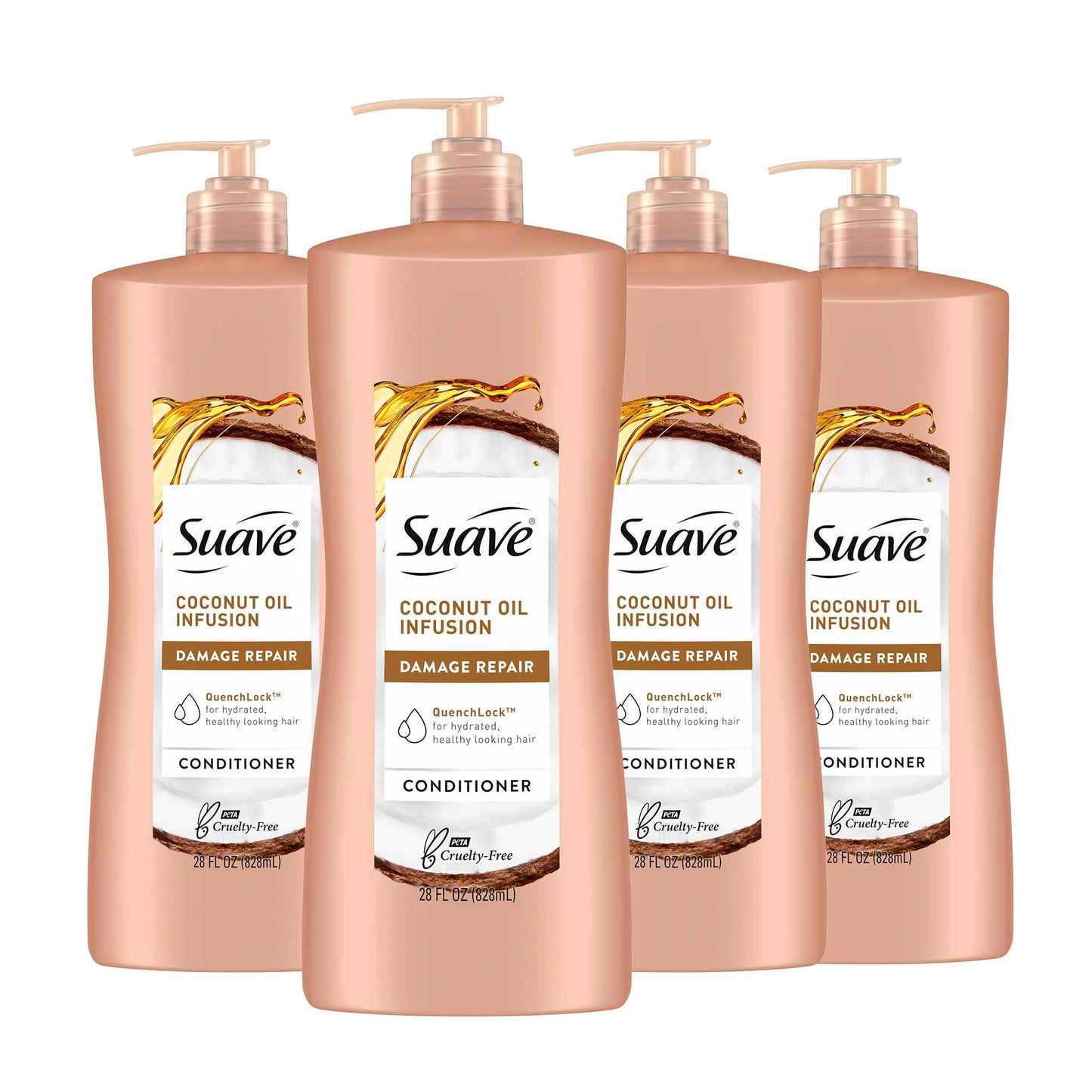 Suave Coconut Oil Damage Repair Conditioner, for Normal, Dry and Damaged Hair, with Pure Coconut Oil Infusion, 28 oz Pack of 4