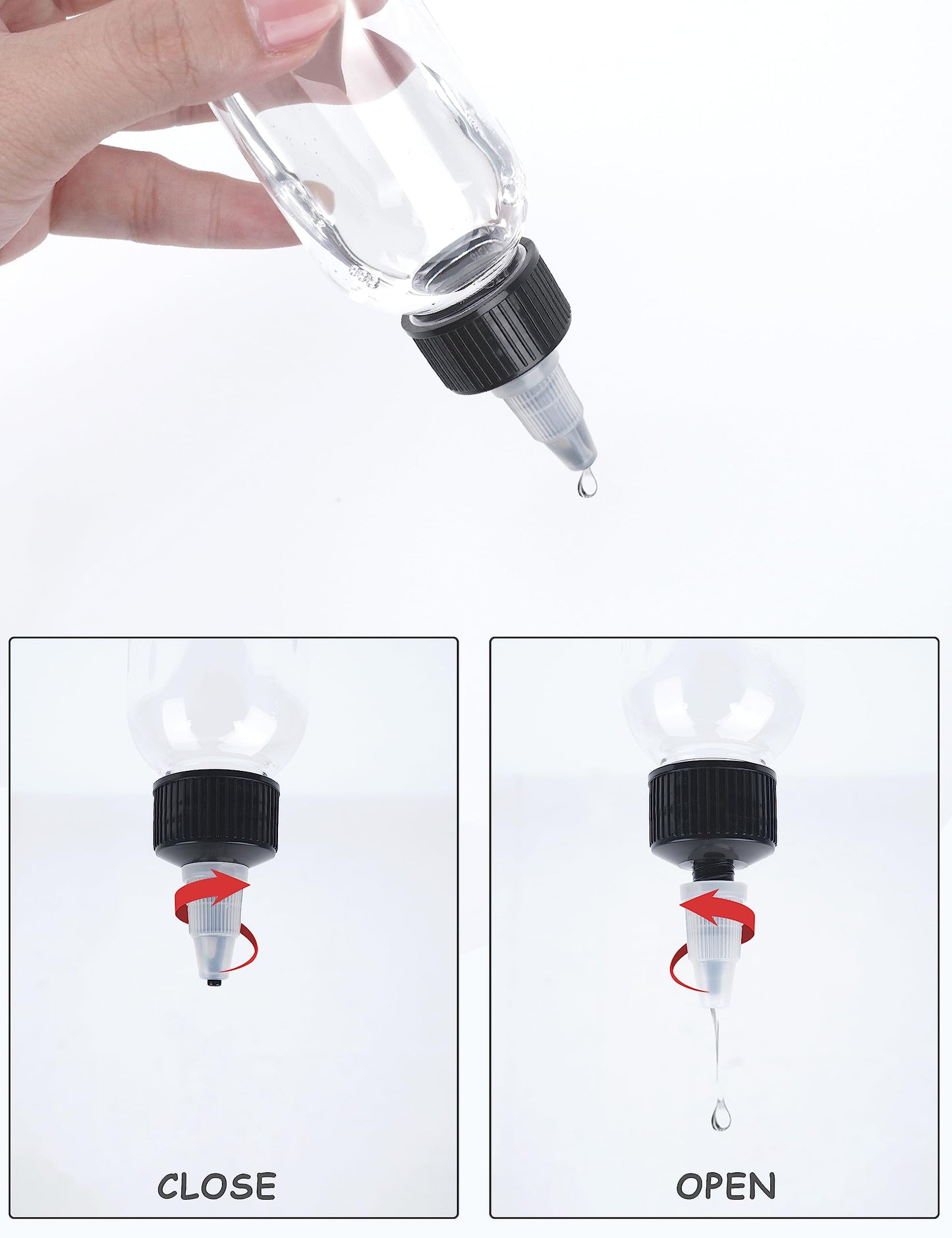 EOSAU 50 Pcs 2oz Plastic Squeeze Bottles with Twist Top Cap, 60ml Clear Dispensing Bottles, Empty Squirt Bottle for Liquids, Sauces, Arts, Crafts, Travel