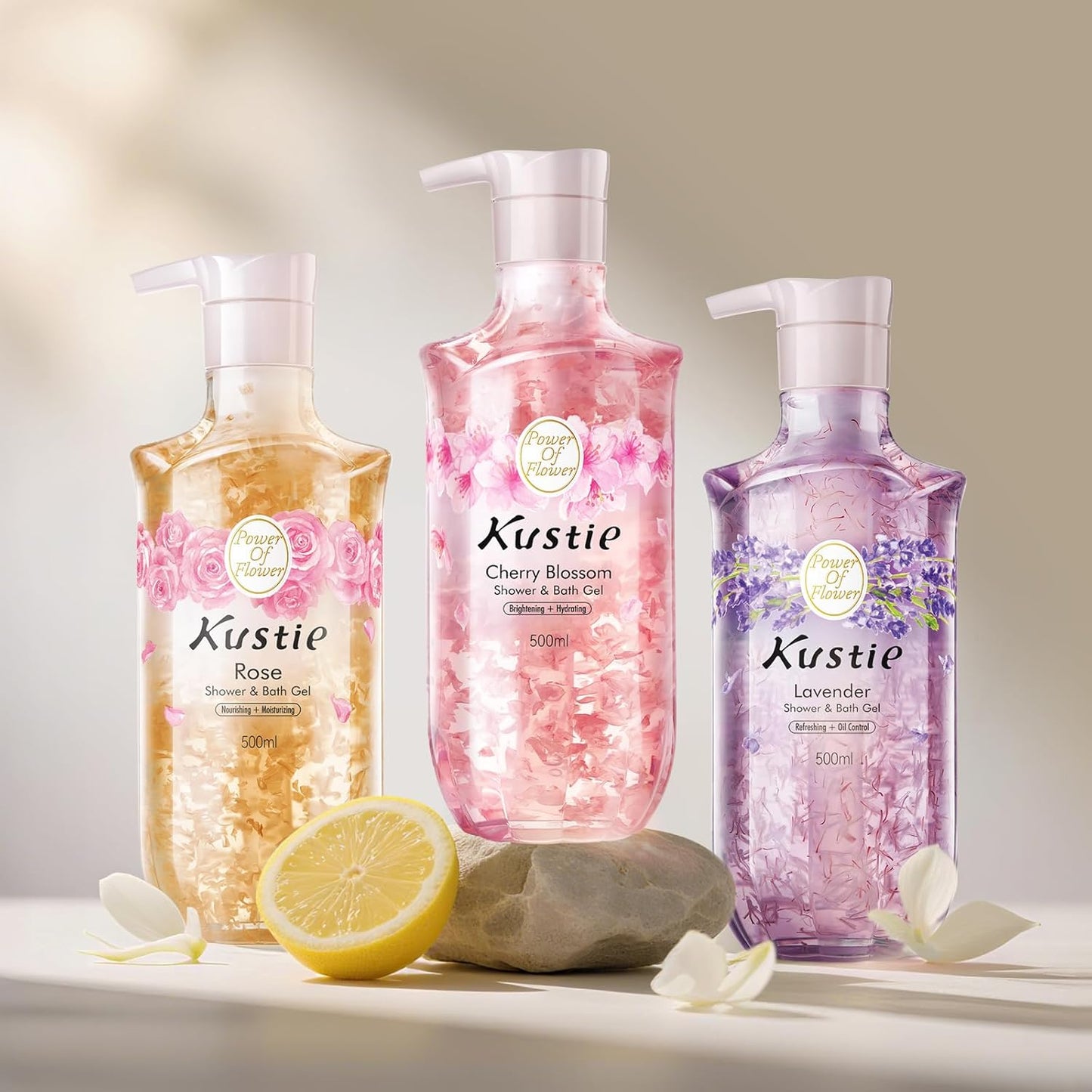 Rose Oil Anti-Aging Body Wash with Real Petals | Deep Moisturizing Shower Gel for Dry Skin, 16.9 fl oz