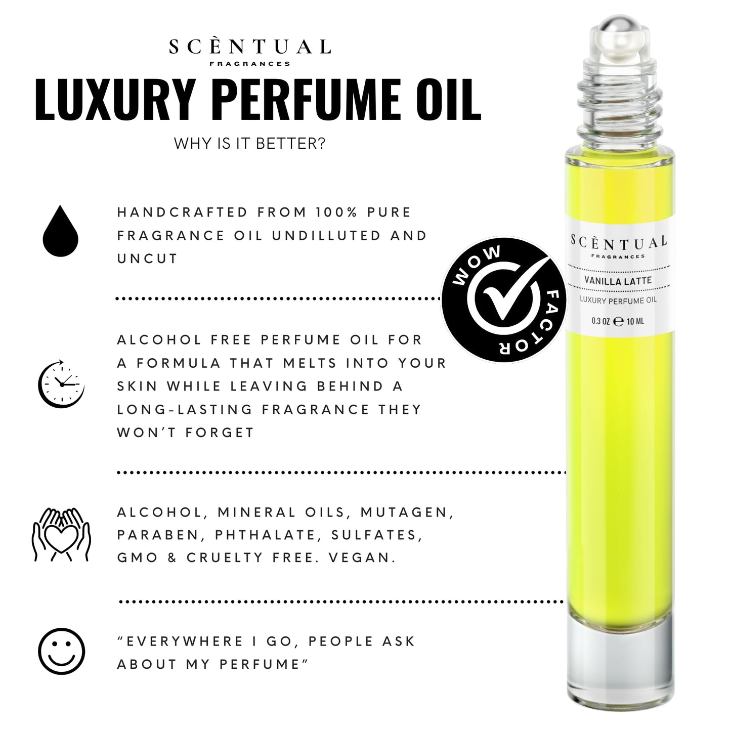 Scentual Fragrances, Luxury Perfume Oil, Ultra-Concentrated Women Roll-On Fragrance Oil, Long Lasting Rollerball Travel Mini Perfume, Vegan, Alcohol & Cruelty Free 10ml (Caramel & Pistachio)