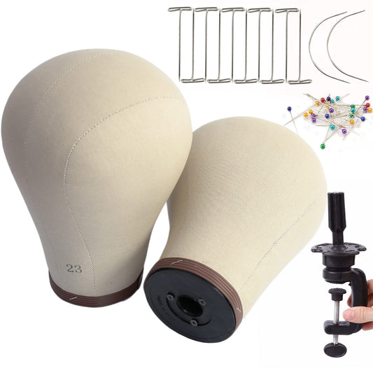 UPerfe Canvas Wig Head Stand with Mannequin Head 23 inch Cork Canvas Block Head for Wig Making Kit Supplies , Cork Base, 52 Pins