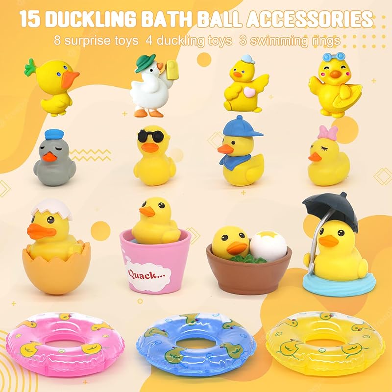 Duck Bath Bombs with Toys Inside - 8 Pack Organic Kids Bath Gift Set