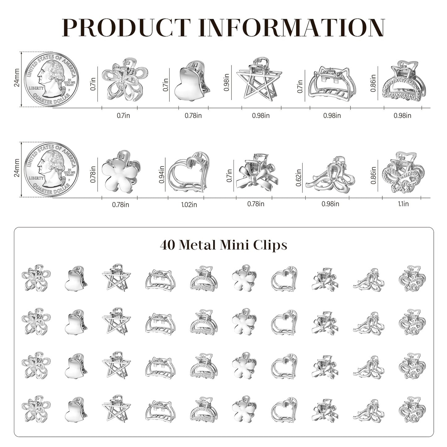 CWJCYTNSN Small Metal Hair Clips, Gold Mini Hair Claw Clips for Thin Thick Hair, Cute Tiny Hair Clips, Strong Hold NonSlip Flower Hair Jaw Clamps for Women Girls