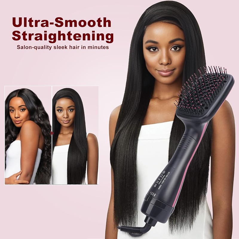 2-in-1 Hair Dryer Brush Straightener with Negative Ions for Smooth, Frizz-Free Hair