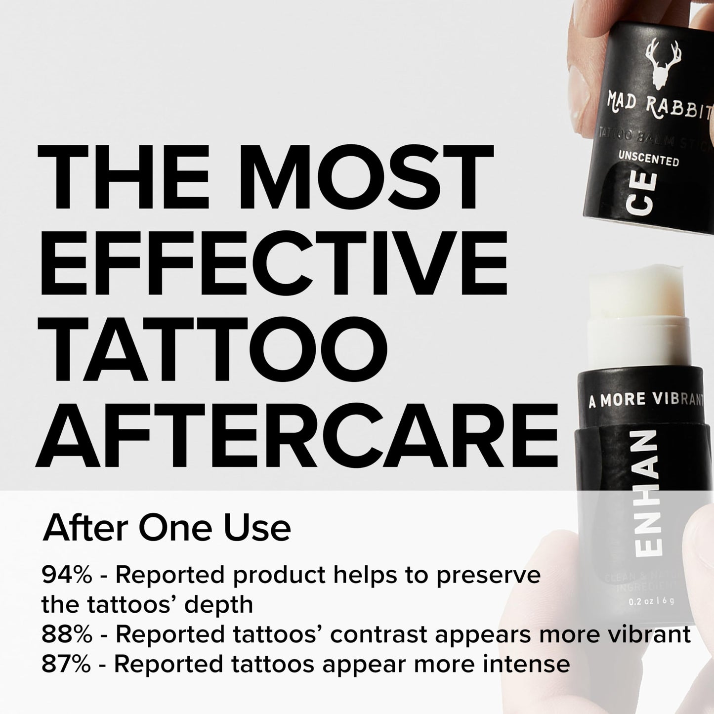 Mad Rabbit Enhance Tattoo Balm Stick-Tattoo Aftercare Brightener & Moisturizer, Clean, Color Enhancement, Fragrance-Free (.2oz)