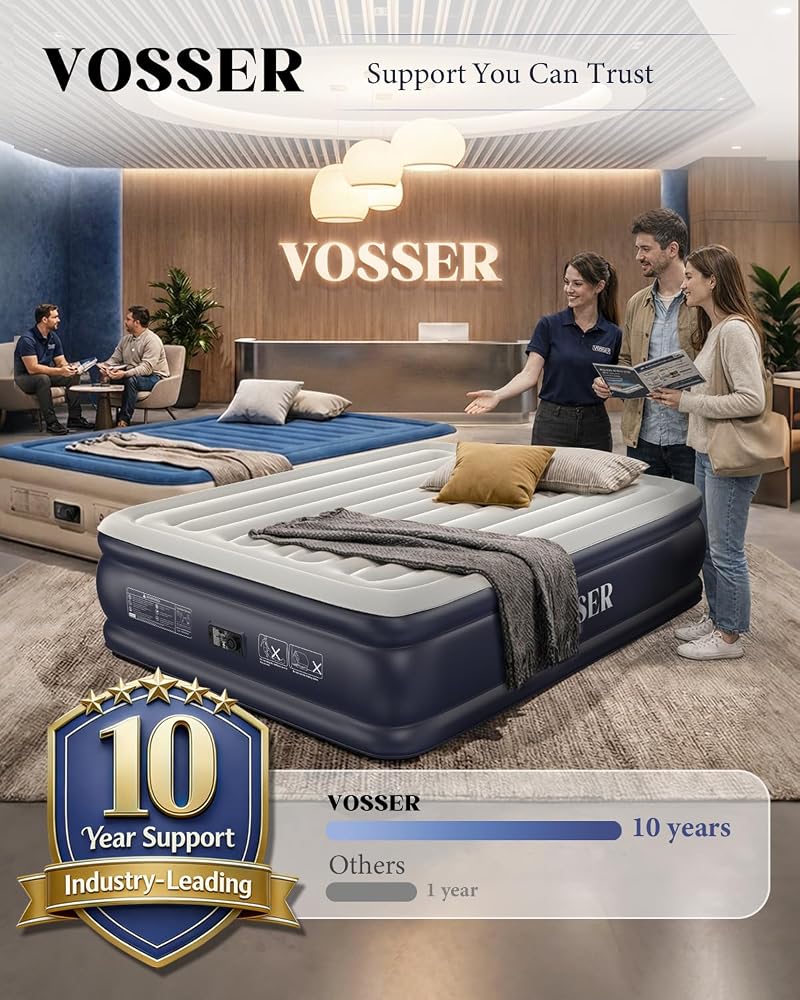 VOSSER Queen Air Mattress with Built-in Pump - 13 Inch, 800 lb cap, Blue Variation