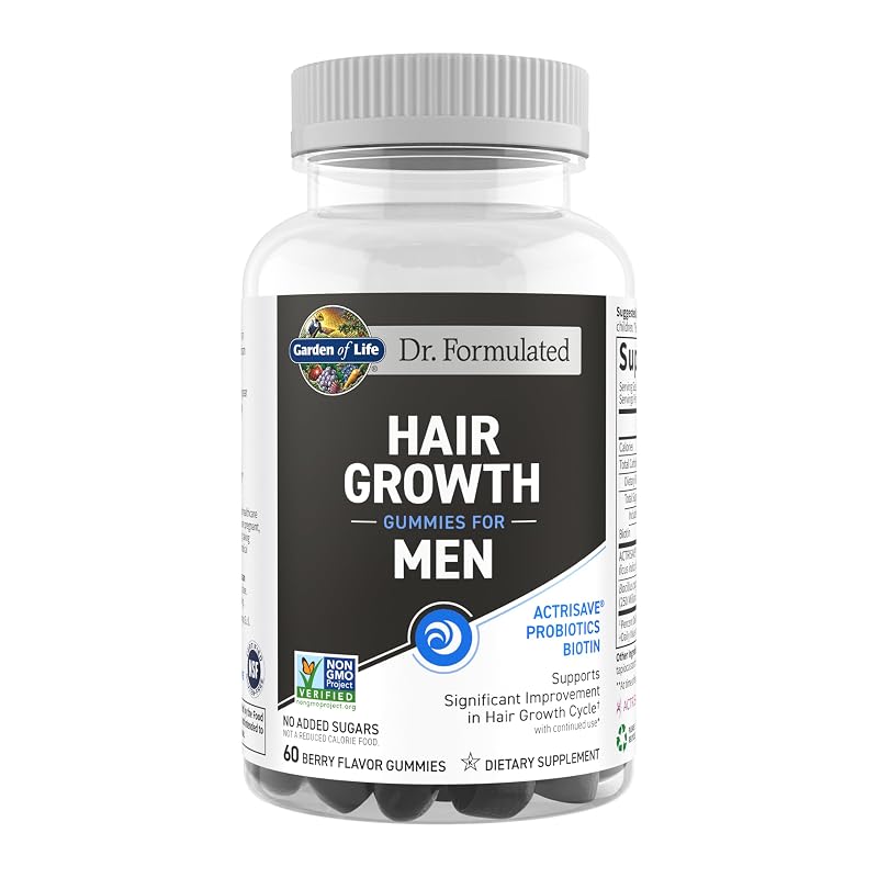 Men's Hair Growth Gummies 60 Count - Biotin 1000mcg per 2 Gummies, Garden of Life Dr. Formulated