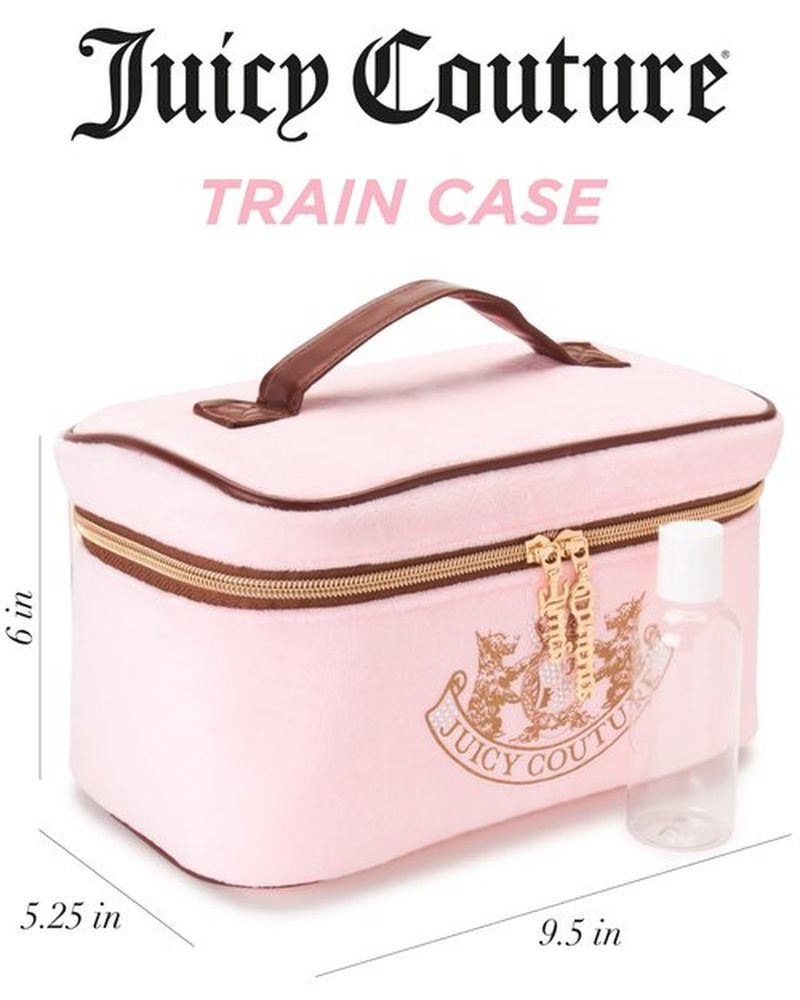Juicy Couture Women's Cosmetics Bag - Travel Makeup and Toiletries Train Case Organizer, Size One Size, Light Pink