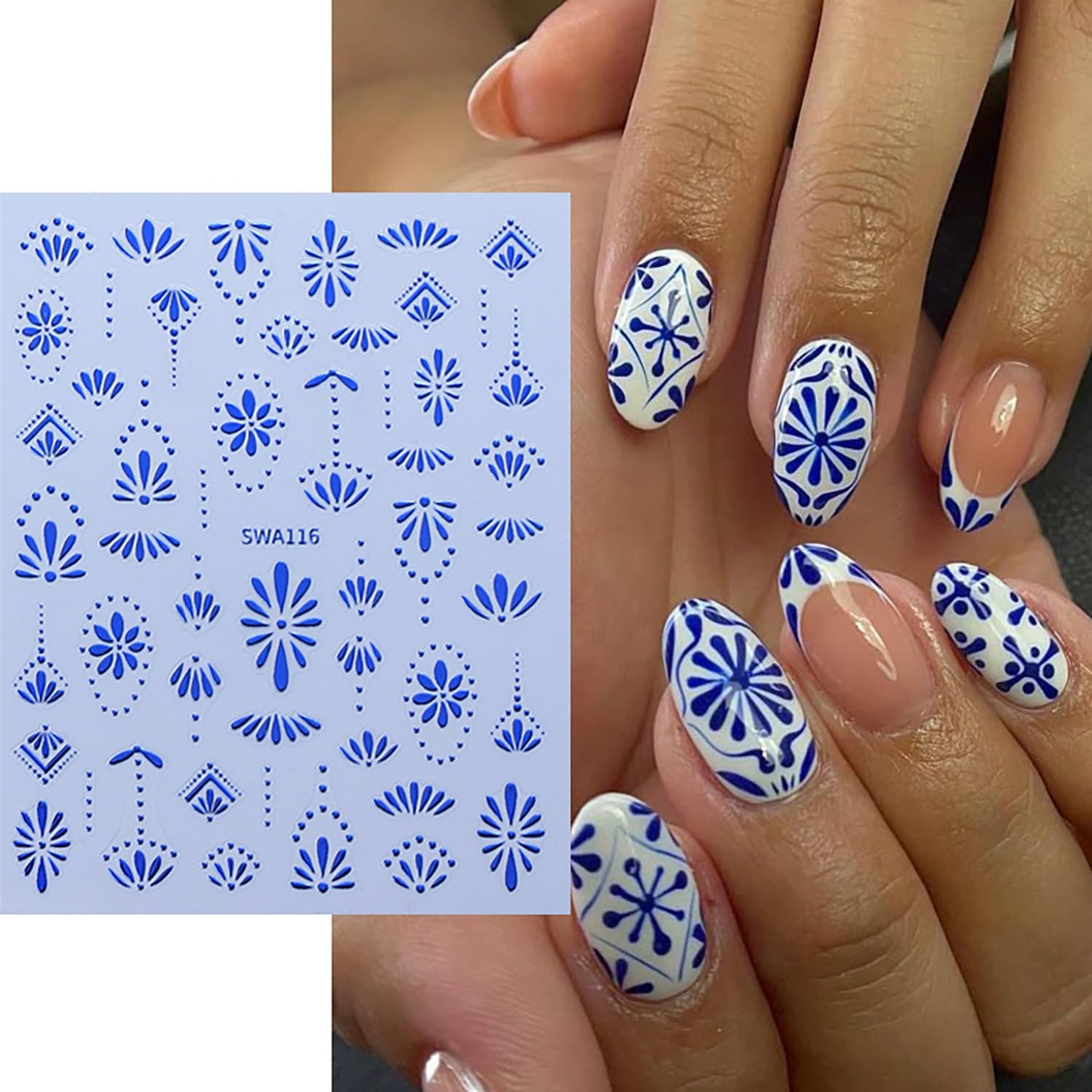 6 Sheets Bohemia Nail Stickers for Nail Art 3D Self-Adhesive Flower Nail Art Stickers Blue Silver Gold Flowers Nail Decals Bohemian Style Nail Design for Women DIY Nails Decoration Supplies