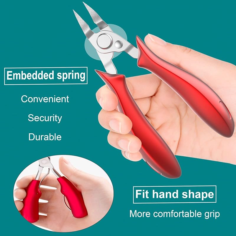 Ingrown Toenail Clippers - Red, Long-Handle Curved Blade, Stainless Steel
