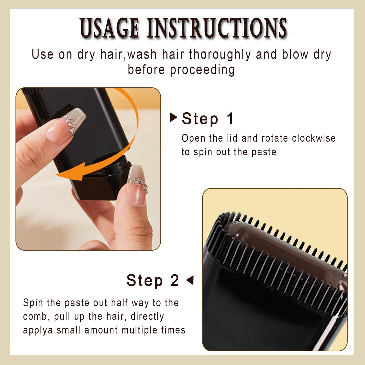 Safe and Convenient Comb Hair Dye, Portable Hair Color Comb for Gray Hair Coverage, Waterproof and Sweat-Proof Hair Concealer Stick, 2 in 1 Instant Dye, for Women & Men (Brownish Black, 02)