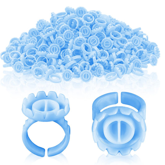 300PCS Blue Glue Rings for Eyelash Extension,Lovely Round Rings for Lashes,Disposable Lash Glue Holder for Lash Extension Makeup Plastic Nail Supplies (Blue-r, Round - shaped)