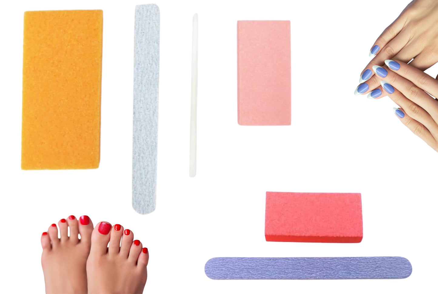 Disposable Nail Care Kit Set, 4-in-1 Pedicure Kit with Pumice Sponge and 2-in-1 Manicure Kit with Buffer for Nail Salon or Home Use - Travel Friendly – Colors May Vary