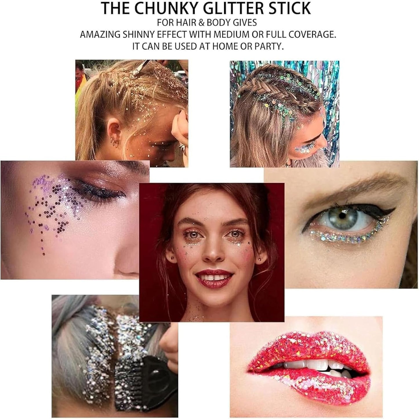 Liplaya Glitter Stick, Liplaya Stick Red White Blue, Glitter Hair and Body, Waterproof and Long-Lasting, for Stage Party, Carnival (Green)