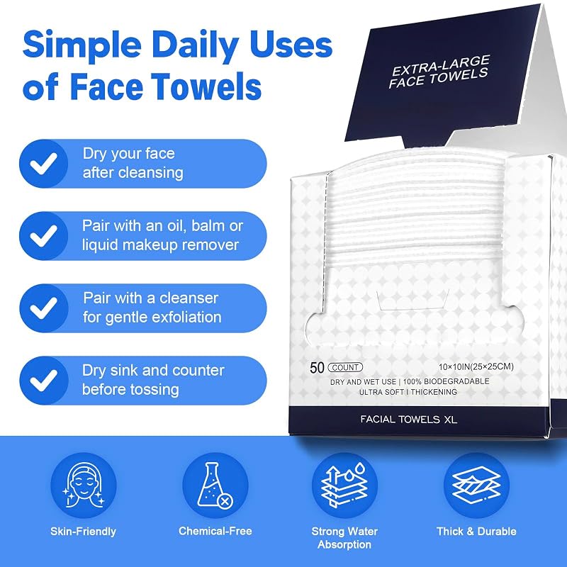 Disposable Face Towels 4-Box Pack (200 Sheets) Ultra-Soft Facial Washcloths for Cleansing & Makeup Removal – Travel & Spa