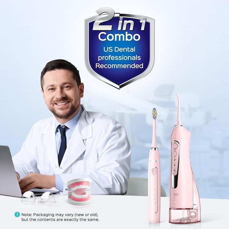 COSLUS C20C41 Water Flosser & Electric Toothbrush Combo - Pink (Variation: Pink)