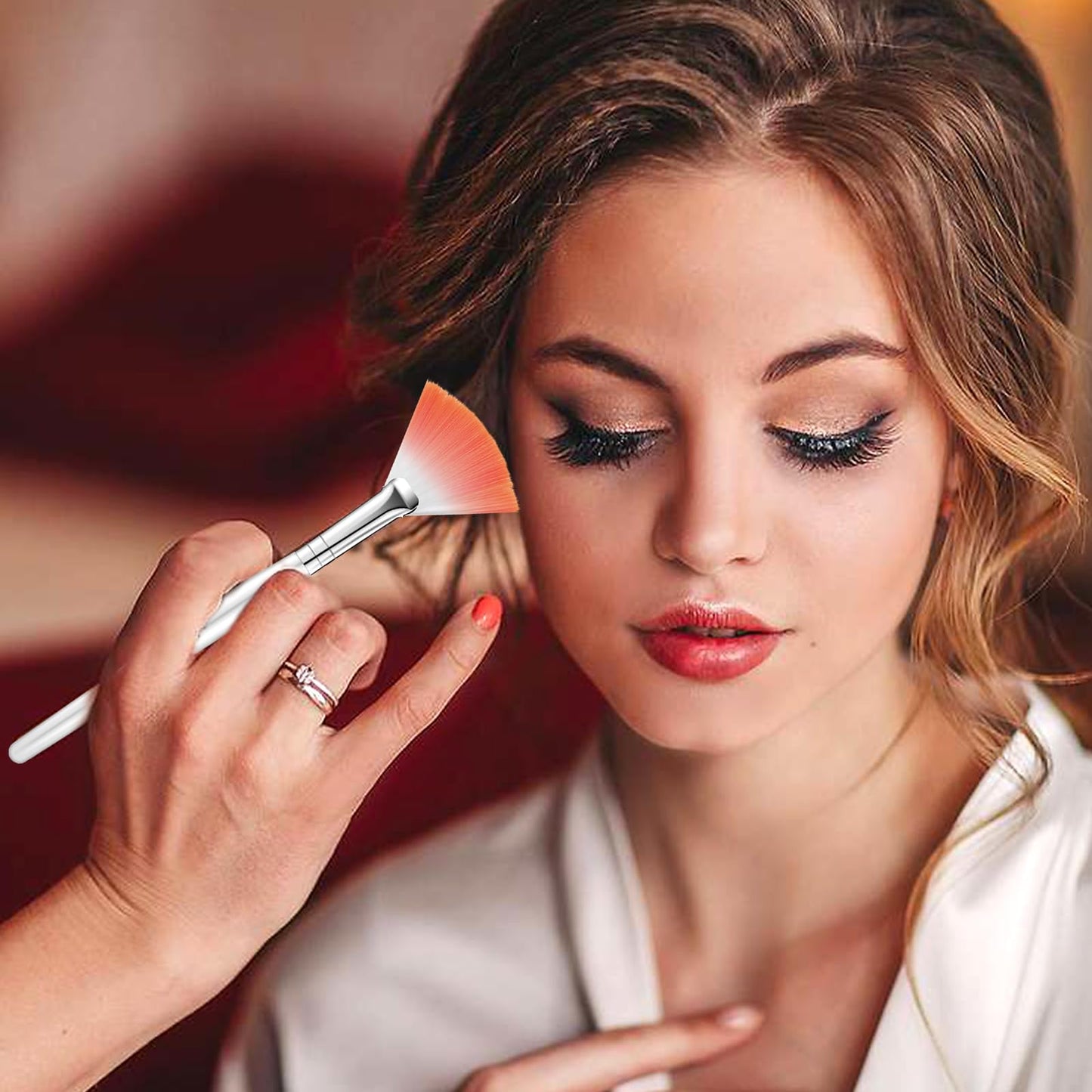 Supkiir 60 Pcs Fan Facial Brush Multi Use Mask Brush Slim Soft, Face Mask Applicator Makeup Cosmetic Skincare Tools for Women Girls Esthetician Mud Clay Mask Cream Drawing Orange White