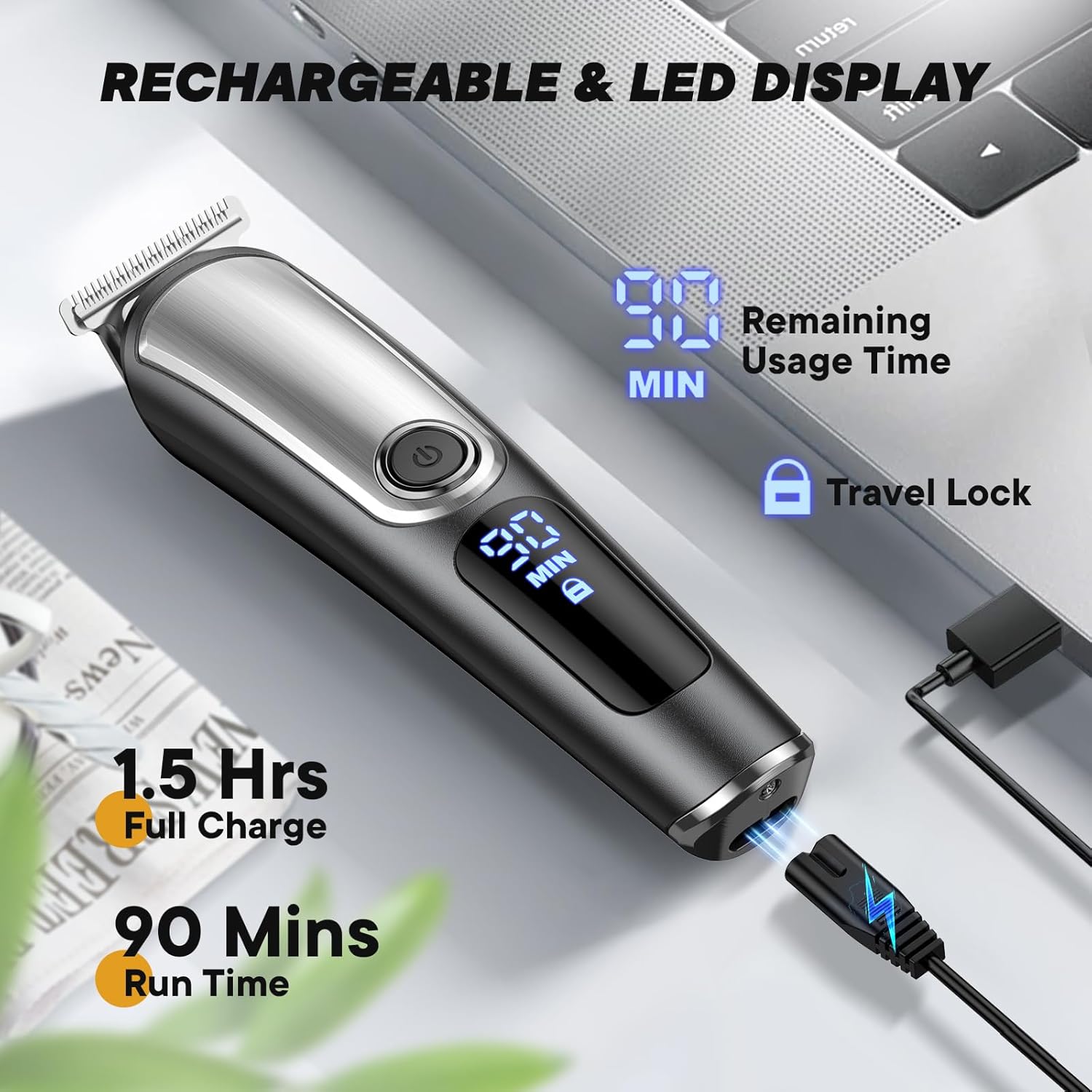 Beard Trimmer for Men - Cordless Waterproof Grooming Kit with LED Display