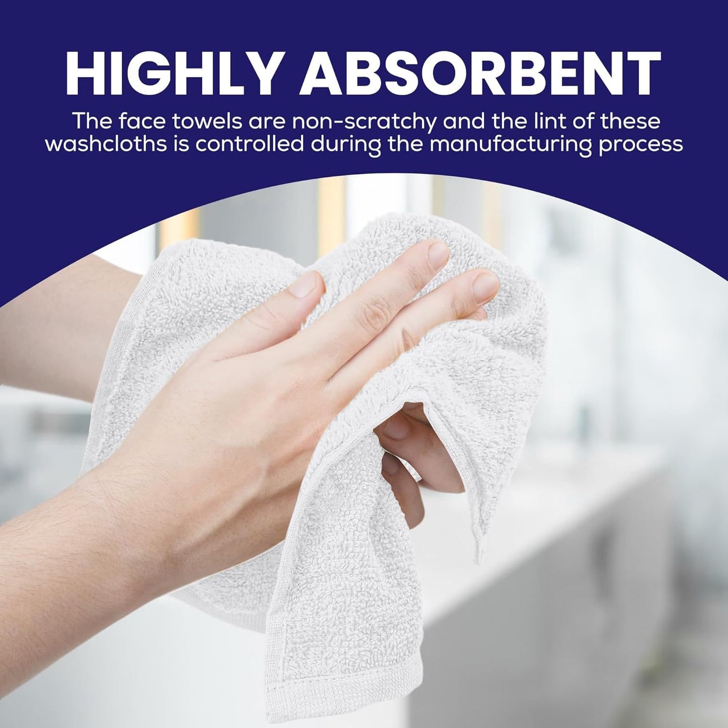 Linteum Textile Supply Premium Washcloths Set 100% Ring Spun Cotton Zero Twist Wash Cloths 12x12 Inches Absorbent Hand Towels Quick Dry Face Towels for Bathroom, Spa, Gym [Pack of 12] White