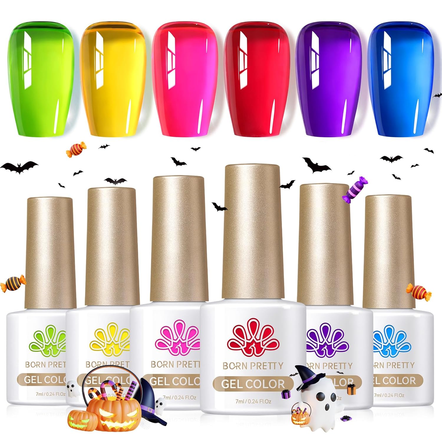 Born Pretty Neon Jelly Gel Nail Polish Set - Halloween Colors, Soak Off UV/LED for Salon & DIY
